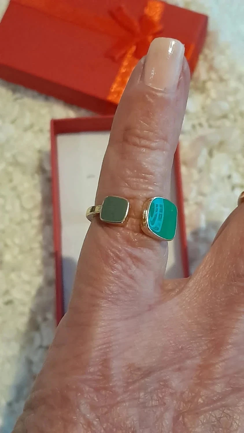 Lot de 3 bagues, esmaltadas, cor verde, tamanho 56 – photo 6